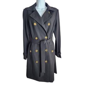 Calvin Klein knit double breasted trench sz 6 lined pockets belted old Money